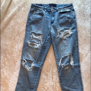 high rise ripped jeans